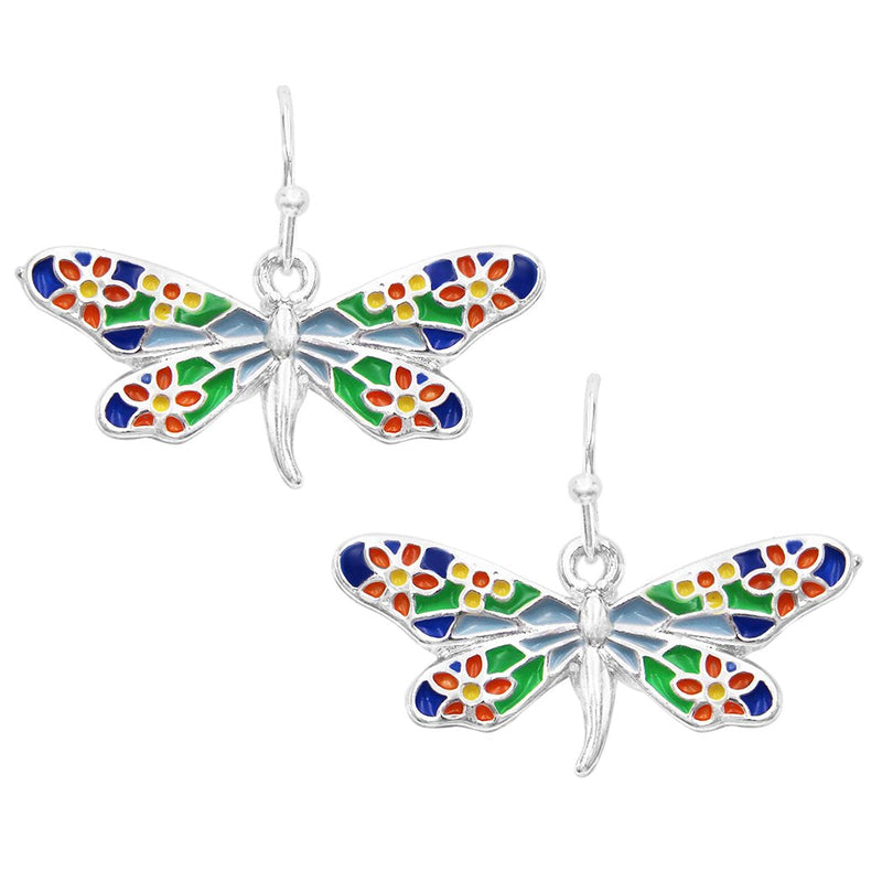 Magical Dragonfly Enamel Dangle Earrings, 1"