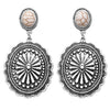 Southwestern Style Concho with Natural Howlite Drop Statement Post Earrings, 2.25" (Cream)