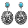 Southwestern Style Concho with Natural Howlite Drop Statement Post Earrings, 2.25" (Turquoise)