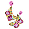 Unique Decorative Seed Bead Butterfly Dangle Earrings, 3"