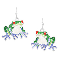 Whimsical Enamel Peace Frog Colorful Dangle Earrings, 1.25"