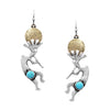 Western Style Dancing Kokopelli Flute Player With Turquoise Howlite Dangle Earrings, 2.25"