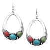 Unique Western Style Semi Precious Howlite Hammered Metal Oval Hoop Earrings, 2.25" (Multicolored Howlite Stone)