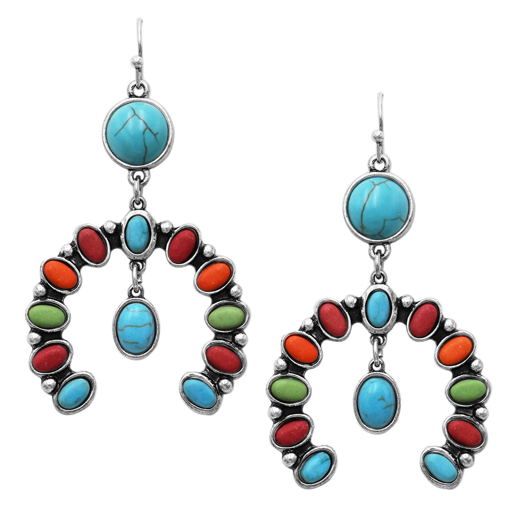 Cowgirl Chic Western Style Turquoise Howlite Squash Blossom Dangle Earrings, 2.5" (Multicolor Howlite)