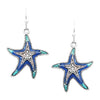 Stunning Blue And Green Enamel Starfish Dangle Earrings, 1.37"