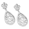 Tailored Metal Flower Top Filigree Cutout Teardrop Statement Dangle Earrings, 2.25"