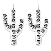 South Western Style Textured Metal Cactus Flower Dangle Earrings,2.75"