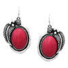 Western Style Decorative Metal Feathers Framed Howlite Dangle Earrings, 1.75" (Red Howlite Stone)
