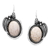 Western Style Decorative Metal Feathers Framed Howlite Dangle Earrings, 1.75" (Natural White Howlite Stone)