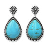 Cowgirl Chic Western Style Teardrop Semi Precious Natural Turquoise Howlite Stone Dangle Earrings, 2"