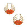 Stunning Matte Gold Tone Filigree And Cork Cutout Disk Earrings, 1.5" (Coral Orange)