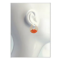 Stunning Matte Gold Tone Filigree And Cork Cutout Disk Earrings, 1.5" (Coral Orange)