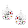 Beautiful Polished Silver Tone With Crystal Accents Sea Creature Sand Dollar Dangle Earrings, 1.30"