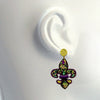 Whimsical Statement Mardi Gras Seed Bead Hypoallergenic Post Back Dangle Earrings, 3.25"