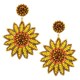 Bright And Bold Sunflower Seed Bead Post Dangle Earrings, 2.62