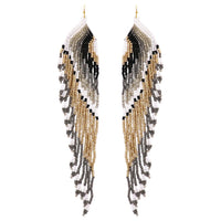 Extra Long Peyote Stitch Seed Bead Fringe Shoulder Duster Earrings, 7"