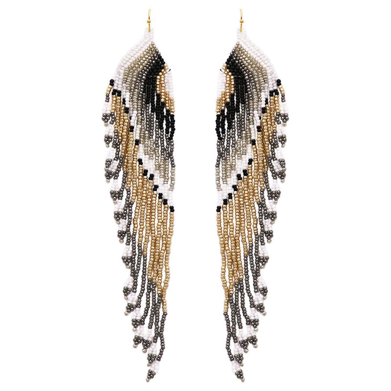 Extra Long Peyote Stitch Seed Bead Fringe Shoulder Duster Earrings, 7"