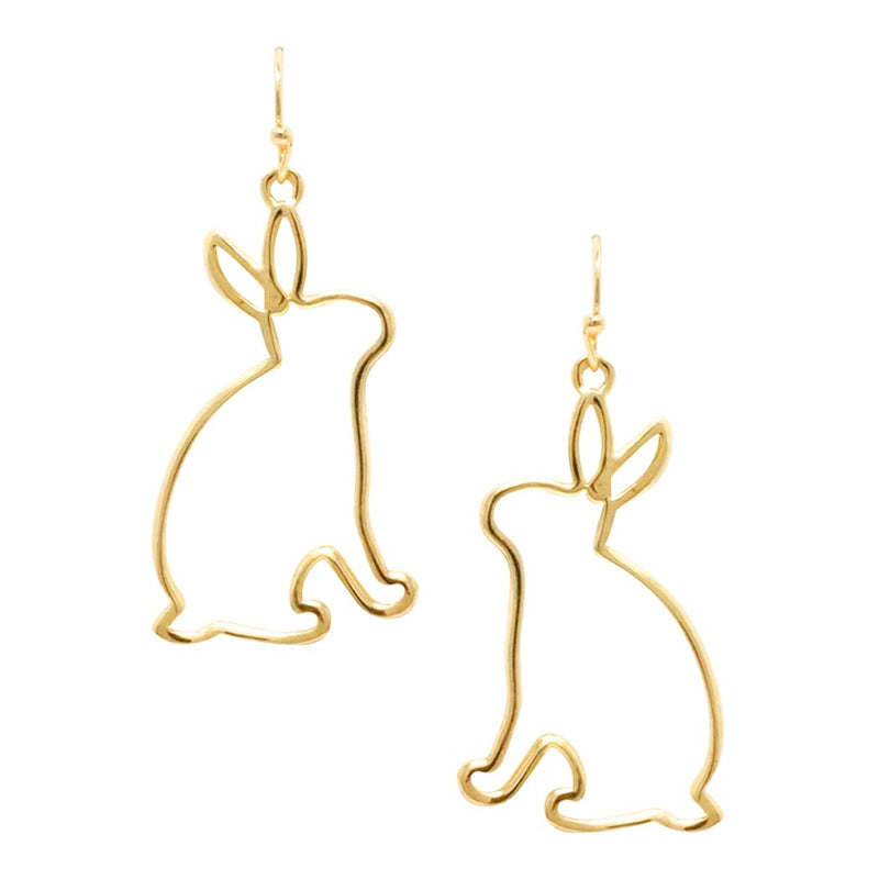 Easter Holiday Fun Bunny Rabbit Outline Dangle Earrings, 2" (Gold Tone)