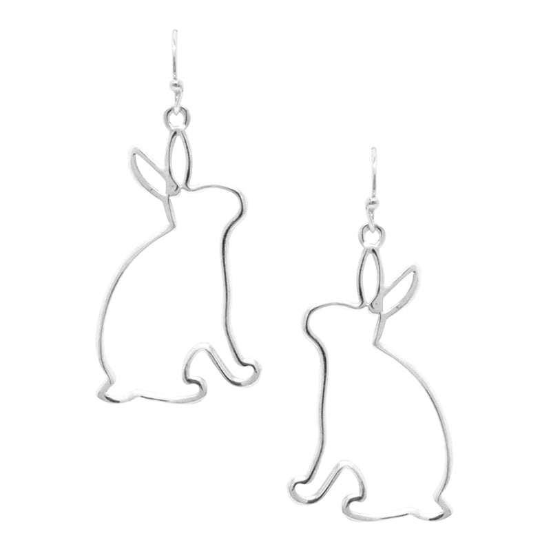 Easter Holiday Fun Bunny Rabbit Outline Dangle Earrings, 2" (Silver Tone)