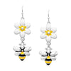 Summertime Fun BEEutiful Daisy Flower And Honey Bee Enamel Dangle Earrings, 2"