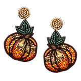 Decorative Seed Bead Halloween Pumpkin Earrings, 2.75