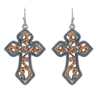 Stunning Vintage Vibes Crystal Rhinestone Christian Passion Cross Dangle Earrings, 1.75"