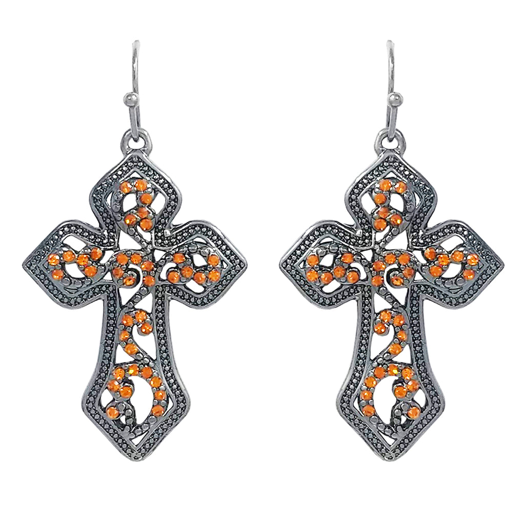 Stunning Vintage Vibes Crystal Rhinestone Christian Passion Cross Dangle Earrings, 1.75"