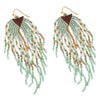 Extra Long Peyote Stitch Fringe Seed Bead Shoulder Duster Statement Earrings, 5"-8.5" (4", Mint Green With Suede Brown Triangle Top)