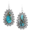 Western Style Decorative Vintage Metal Swirl Framed Howlite Dangle Earrings, 1.75" (Turquoise with Brown Veining)