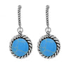 Stunning Western Style Textured Burnished Silver Tone Hoop With Turquoise Howlite Stone Earrings, 1.62"