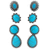 Set of 3 Pairs Western Cowgirl Fun Concho Style Natural Howlite Post Back Earrings (Turquoise Howlite Stone)