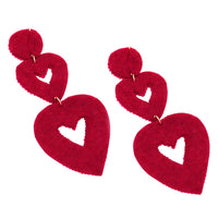 Red Queen Of Hearts Seed Bead Post Back Dangle Earrings, 3.25"