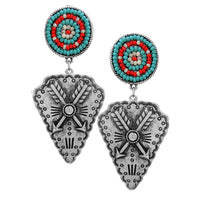 Cowgirl Chic Textured Metal Western Arrowhead And Seed Bead Dangle Earrings, 3"