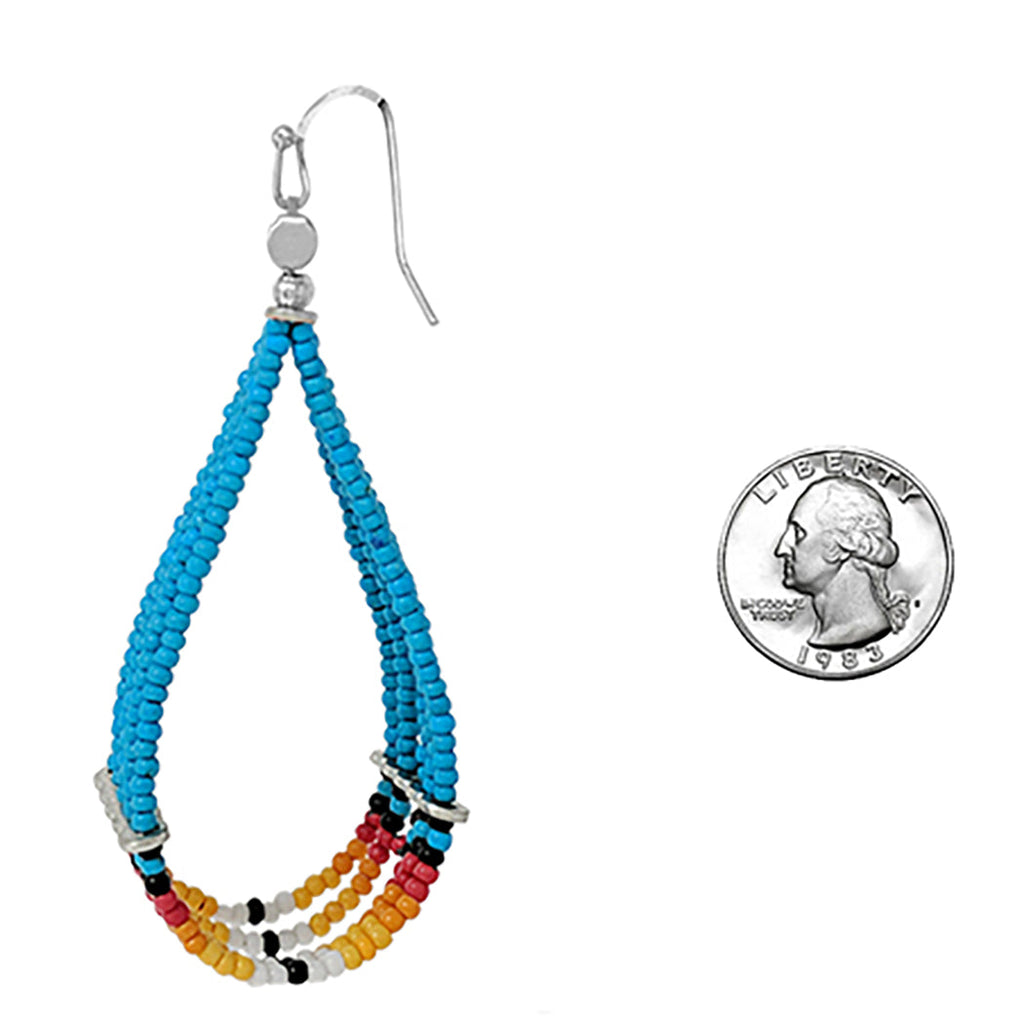 Colorful Chic Western Inspired Seed Bead Hoop Earrings, 3"