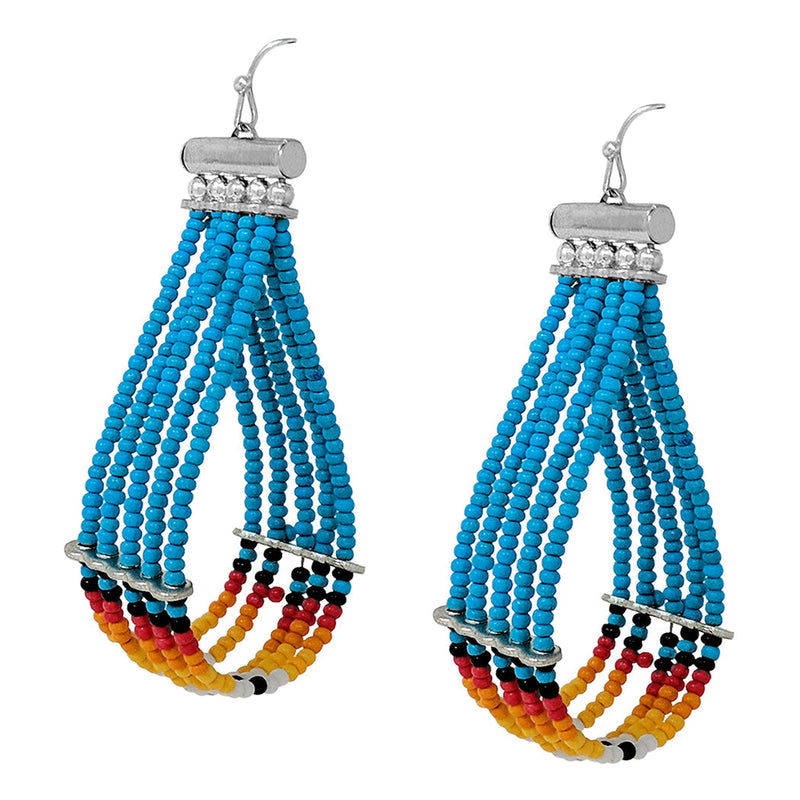 Colorful Chic Western Inspired Seed Bead Hoop Earrings, 3"