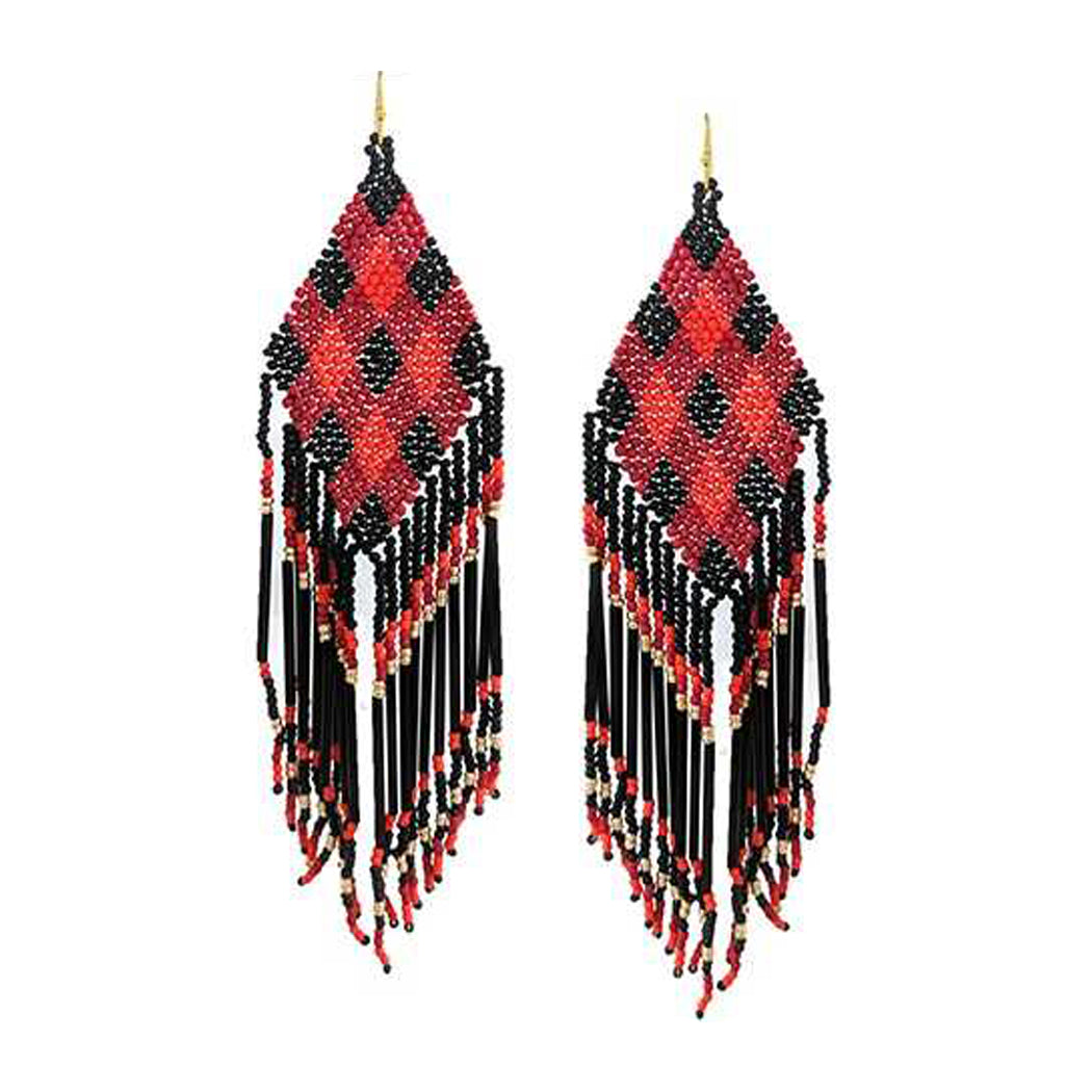 Long Peyote Stitch With Fringe Seed Bead Shoulder Duster Statement Ear –  Rosemarie Collections