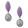 Burnished Silver Tone Western Concho With Howlite Stone Hypoallergenic Post Back Earrings, 2.25" (Purple)
