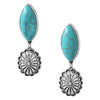 Burnished Silver Tone Western Concho With Howlite Stone Hypoallergenic Post Back Earrings, 2.25" (Turquoise Blue)
