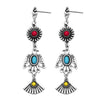 Aztec Thunderbird With Colorful Semi Precious Natural Howlite Stone Western Style Dangle Post Earrings, 2.75"