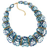 Stunning Circular Pattern Seed Bead Collar Necklace (Blue/White/Gold)