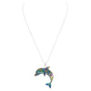 Colorful Extra Long Mosaic Enamel Dolphin Pendant Necklace, 18" to 21" with 3" Extender