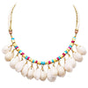Women's Natural Dangle Cowrie Seashell on Cord and Gold Tone Chain Strand Bib Necklace 16" to 19" with 3" Extender