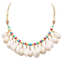 Women's Mermaid Chic Natural Cowrie Seashell And Colorful Seed Bead Strand Necklace, 16"+3" Extender