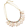 Women's Natural Dangle Cowrie Seashell on Cord and Gold Tone Chain Strand Bib Necklace