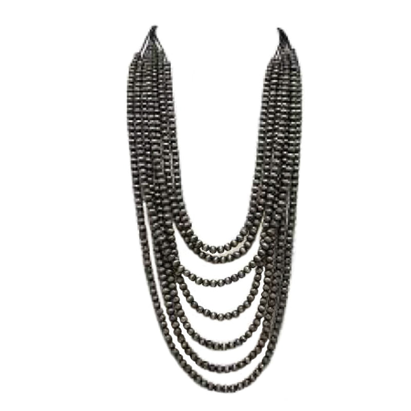 Stunning 7 Strand Metallic Bead Statement Necklace, 28"-31" with 3" Extender