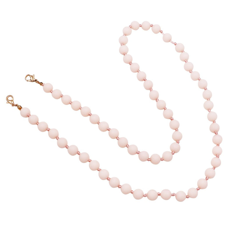 Silicone Beads Fashion Face Mask Holder Strap Necklace Lanyard, 30" (Glow Light Pink)