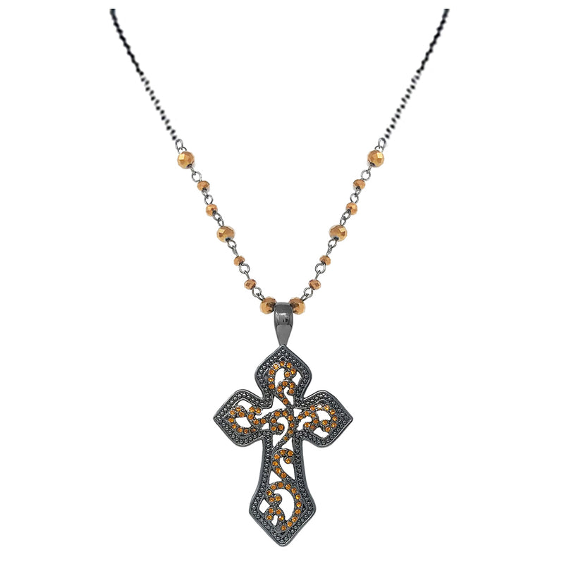 Stunning Vintage Vibes Crystal Rhinestone Christian Passion Cross Pendant Necklace, 18"+3" Extender