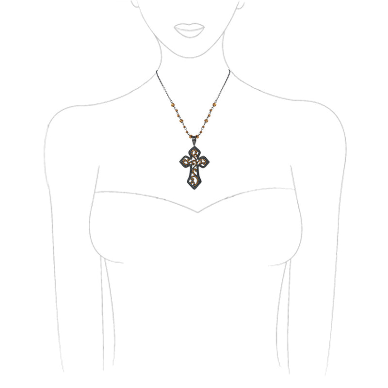 Stunning Vintage Vibes Crystal Rhinestone Christian Passion Cross Pendant Necklace, 18"+3" Extender