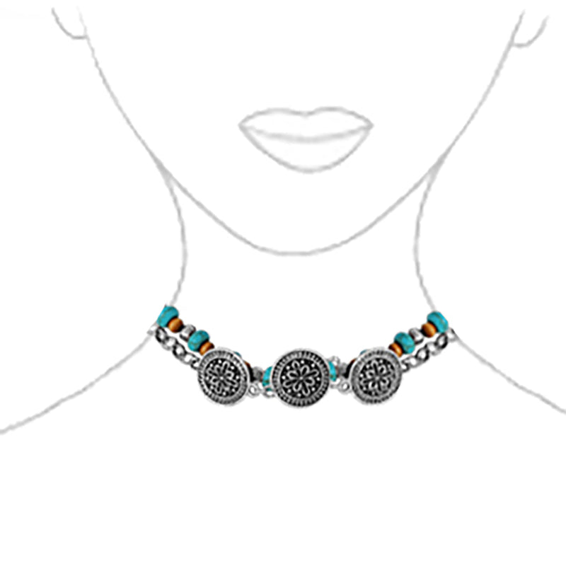 Cowgirl Chic Statement Western Double Strand Charm And Bead Choker Necklace, 12"+ 3" Extension