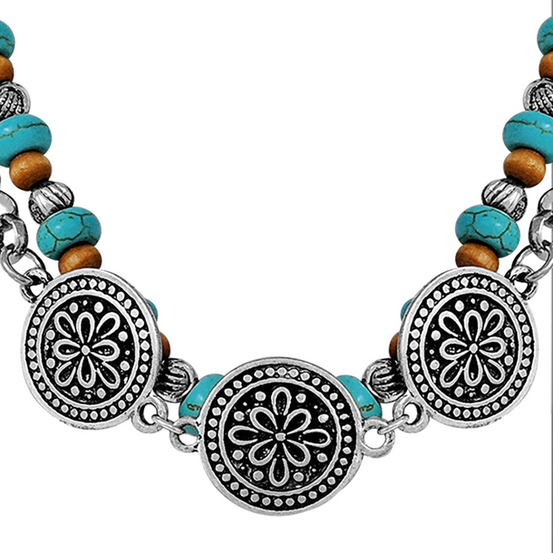Cowgirl Chic Statement Western Double Strand Charm And Bead Choker Necklace, 12"+ 3" Extension